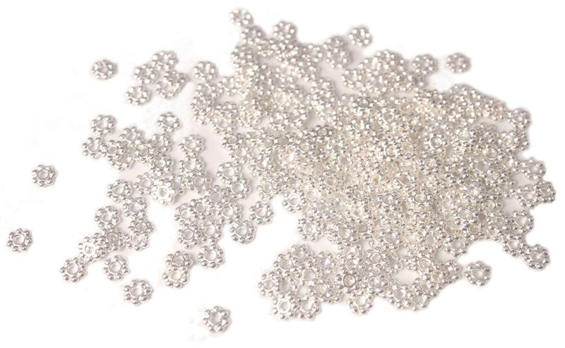 ChangJin 1000 Pcs Bright Color Metal Daisy Spacer Beads 4mm for Jewelry Making (Silver Plate)